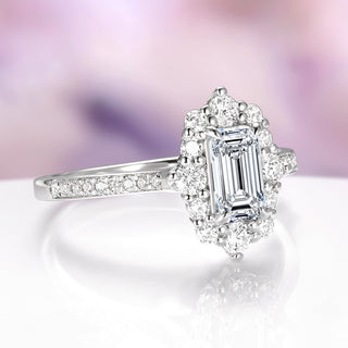 Emerald Cut Moissanite Engagement Ring in 14K White Gold