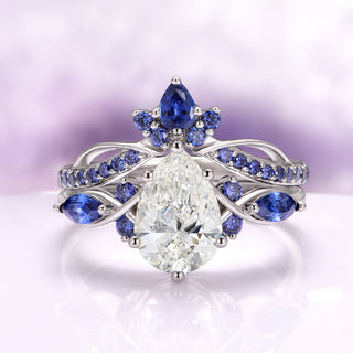 Feyra Lab-Grown Diamond and Blue Sapphire Ring Set in 14K White Gold (IGI Certified)