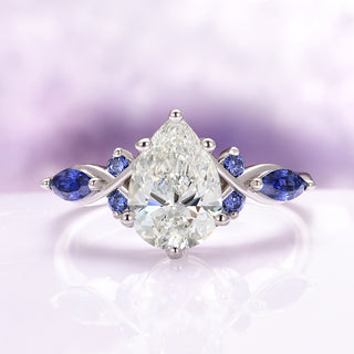 Feyra Lab-Grown Diamond and Blue Sapphire Engagement Ring in 14K White Gold (IGI Certified)