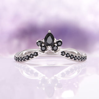 Feyra Black Onyx Tiara Wedding Band- 14K White Gold
