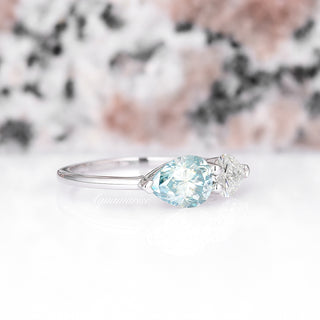 Toi Et Moi Blue and White Moissanite Engagement Ring- 14K White Gold