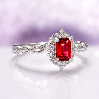 Claire Vintage Garnet Engagement Ring in 14K White Gold