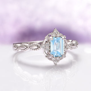 Claire Vintage Aquamarine Ring in 14K White Gold