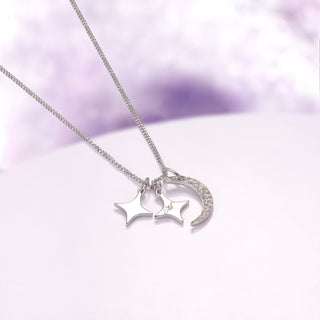 Custom Initial Necklace with Moon and Stars in Sterling Silver
