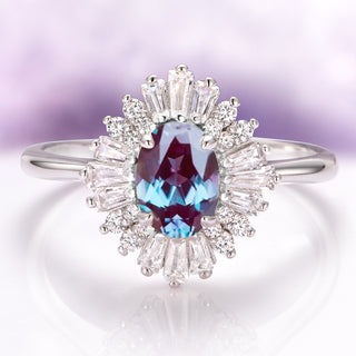 Victoria Art Deco Alexandrite Engagement Ring in Sterling Silver
