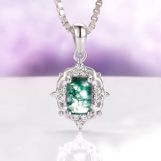 Claire Vintage Green Moss Agate Necklace in  Sterling Silver