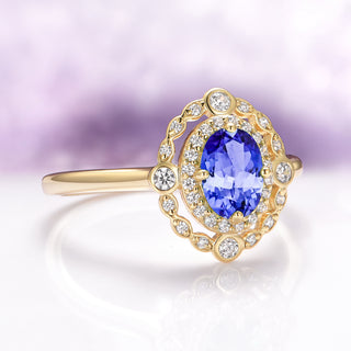 Valentina Natural Tanzanite Engagement Ring in 14K Solid Yellow Gold