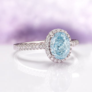 Iris Halo Oval Aquamarine Ring in Sterling Silver