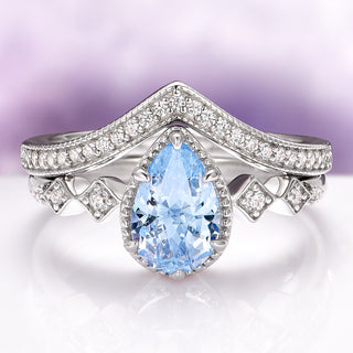 Teardrop Aquamarine Engagement Ring Set in Sterling Silver