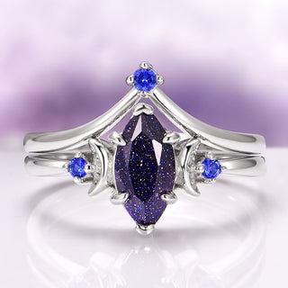 Lunar Starlight Sandstone Ring Set (Starry Night) in 14K White Gold