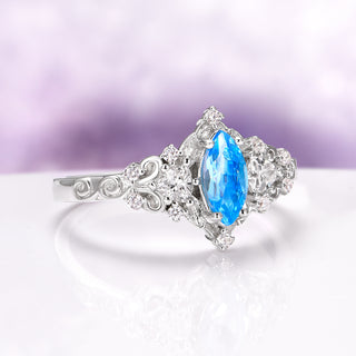 Elain Swiss Blue Topaz Fairy Leaf Ring in Sterling Silver