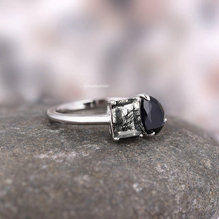 Toi Et Moi Rutilated Quartz & Black Onyx Ring- 14K White Gold