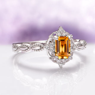 Claire Natural Citrine Engagement Ring in 14K White Gold