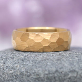 Hammered Gold Wedding Band in Yellow Gold Tungsten Carbide (8mm)