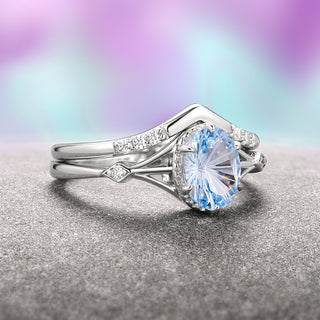 Celtic Aquamarine Ring Set- Sterling Silver (Fantasy Cut)