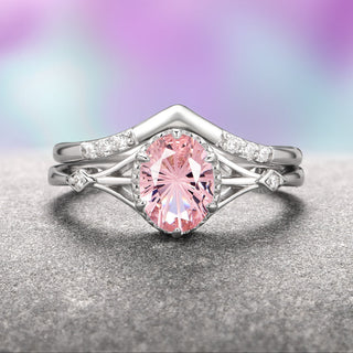 Celtic Morganite Ring Set- 14K White Gold (Fantasy Cut)