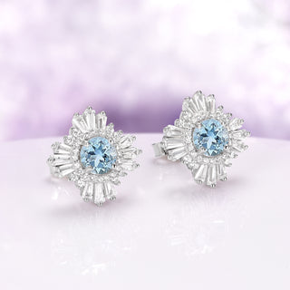 Joelle Art Deco Aquamarine Earrings in Sterling Silver