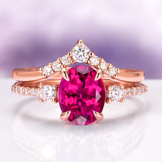 Bella Oval Cut Ruby Ring Set in 14K Rose Gold Vermeil