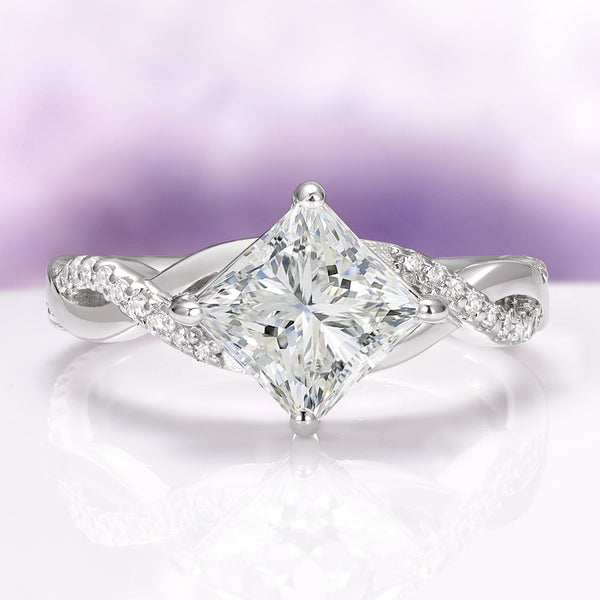 Sophia Lab-Grown Diamond Engagement Ring in 14K White Gold (IGI Certified) featuring a princess-cut diamond with an elegant twisted band accented by sparkling pavé stones by Aquamarise Gold.