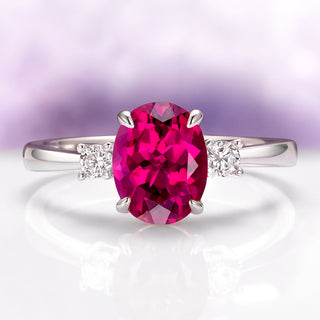 Everly Oval Cut Ruby Engagement Ring in 14K White Gold