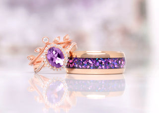 Crushed Galaxy Amethyst Wedding Band in Rose Gold Tungsten (8mm)