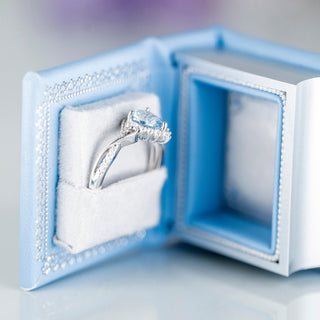 Faye Aquamarine Engagement Ring Set- 14K White Gold (Fantasy Cut)