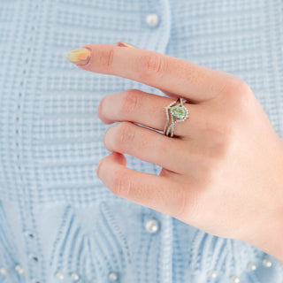 Alice Fireworks Cut Light Green Sapphire Engagement Ring Set in Sterling Silver