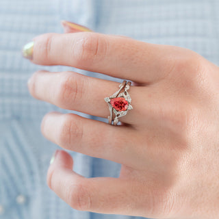 Fireworks Cut Padparadscha Sapphire Engagement Ring Set in Sterling Silver