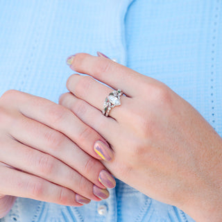 Marquise Cut Lab-Grown Diamond & Moss Agate Engagement Ring Set in 14K White Gold (IGI Certified)