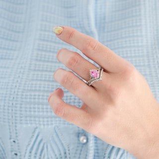 Faye Pink Sapphire Engagement Ring Set- 14K White Gold (Fantasy Cut)