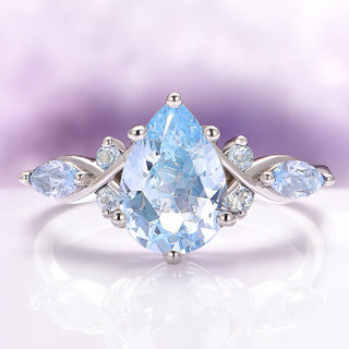 Feyra Aquamarine Engagement Ring in 14K White Gold