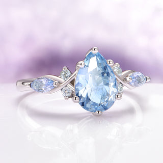 Feyra Aquamarine Engagement Ring in 14K White Gold