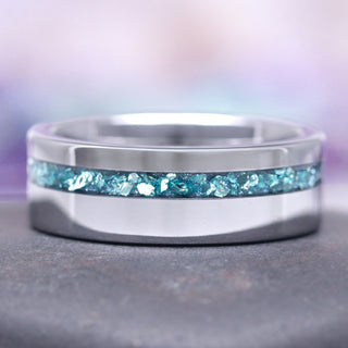 Crushed Aquamarine Wedding Band in Tungsten (8mm)