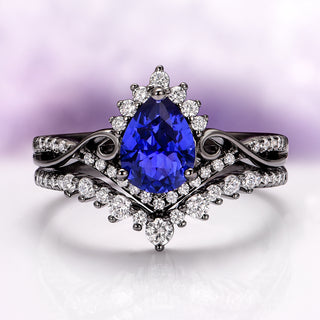 Faye Cornflower Sapphire Engagement Ring Set in Black Ruthenium