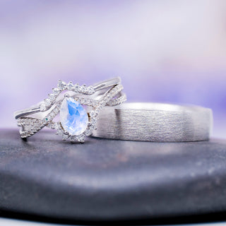 Alice Rainbow Moonstone Couples Ring Set