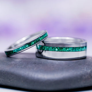 Natural Malachite Minimalist Couples Ring Set