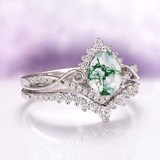 Faye Green Moss Agate Engagement Ring Set in Sterling Silver