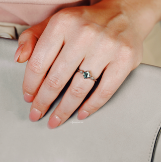 Princess Cut Green Moss Agate Ring in Sterling Silver