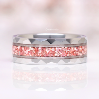 Crushed Morganite Hammered Wedding Band in Tungsten Carbide (8mm)