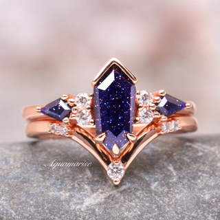 Kite Galaxy Sandstone (Starry Night) Ring Set- 14K Rose Gold Vermeil