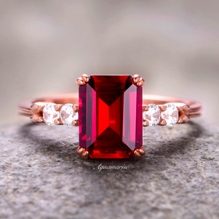 Natural Red Garnet Engagement Ring in 14K Rose Gold Vermeil