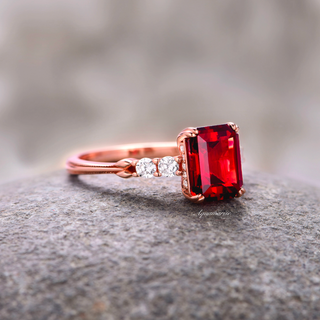 Natural Red Garnet Engagement Ring in 14K Rose Gold Vermeil