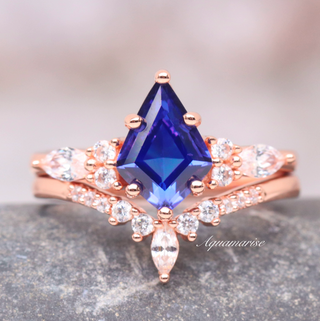 Skye Kite® Cornflower Sapphire Kite Engagement Ring Set- 14K Solid Rose Gold