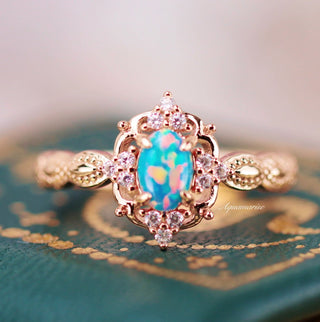 Claire Vintage Blue Fire Opal Ring- 14K Rose Gold Vermeil