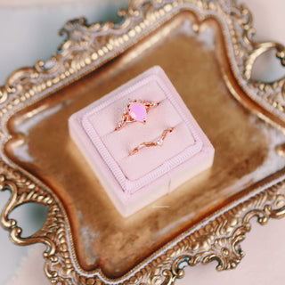 Opalescent Pink Sapphire Engagement Ring Set in 14K Rose Gold Vermeil