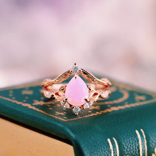 Opalescent Pink Sapphire Engagement Ring Set in 14K Rose Gold Vermeil