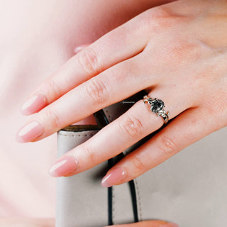 Natural Herkimer Diamond Leaf Engagement Ring in Sterling Silver