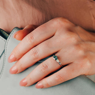 Green Moss Agate & Natural Australian Opal Ring in 14K Rose Gold Vermeil