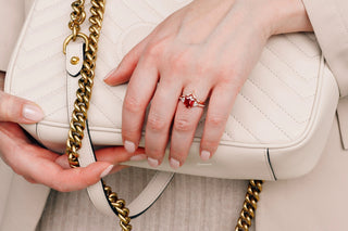 Hexagon Cut Lab-Grown Ruby Engagement Ring Set in 14K Rose Gold Vermeil