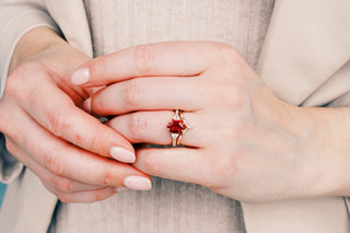Hexagon Cut Lab-Grown Ruby Engagement Ring Set in 14K Rose Gold Vermeil